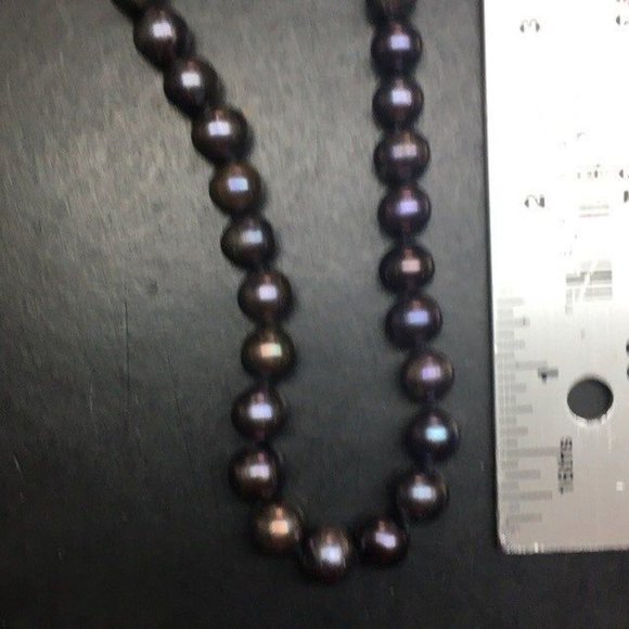 Iridescent Pearl Necklace Dark Blue Green Purple Silver Round Classic Retro - Picture 5 of 8